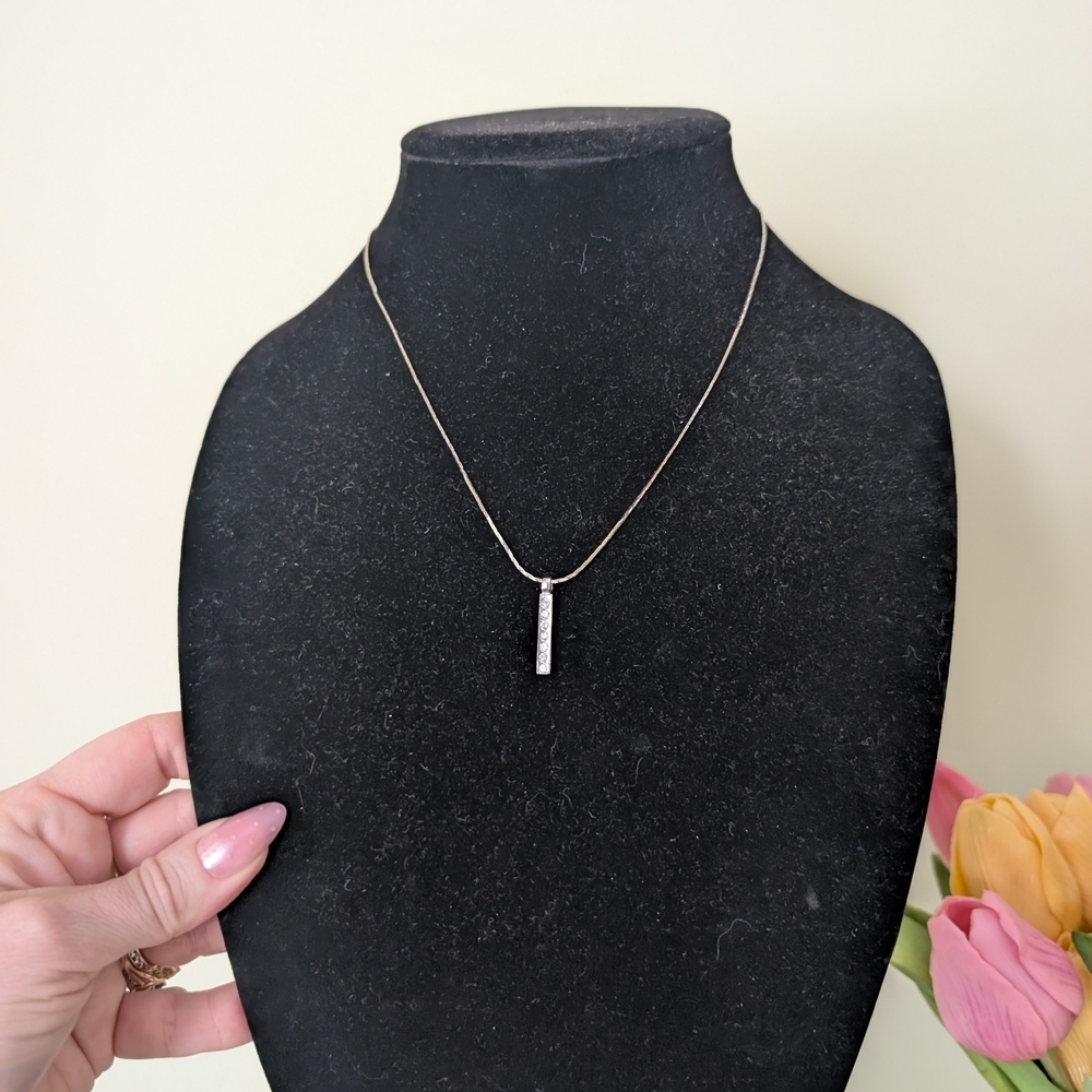 Sterling Silver Vertical Bar Pendant Necklace - White